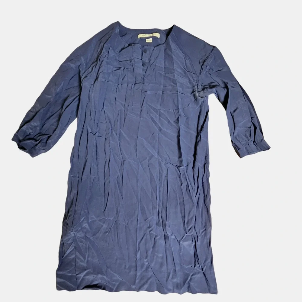 Diane Von‎ Furstenberg Silk Henley Shift Dress 3/4 Sleeve Navy Womens 6 Classic